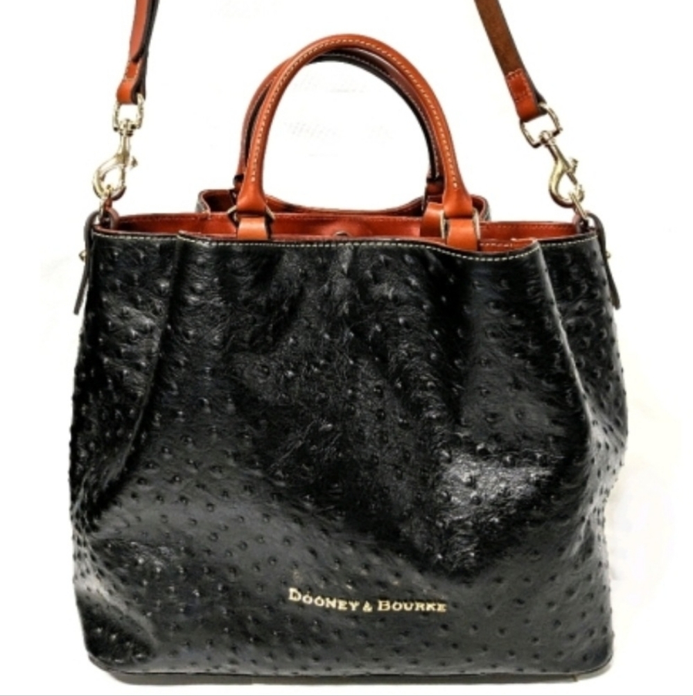 Dooney & Bourke Embossed Ostrich Premium Calf Leather Large Barlow Bag